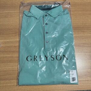 Greyson Clothiers Saranac Performance Striped Polo Rabbit Foot Size Medium New